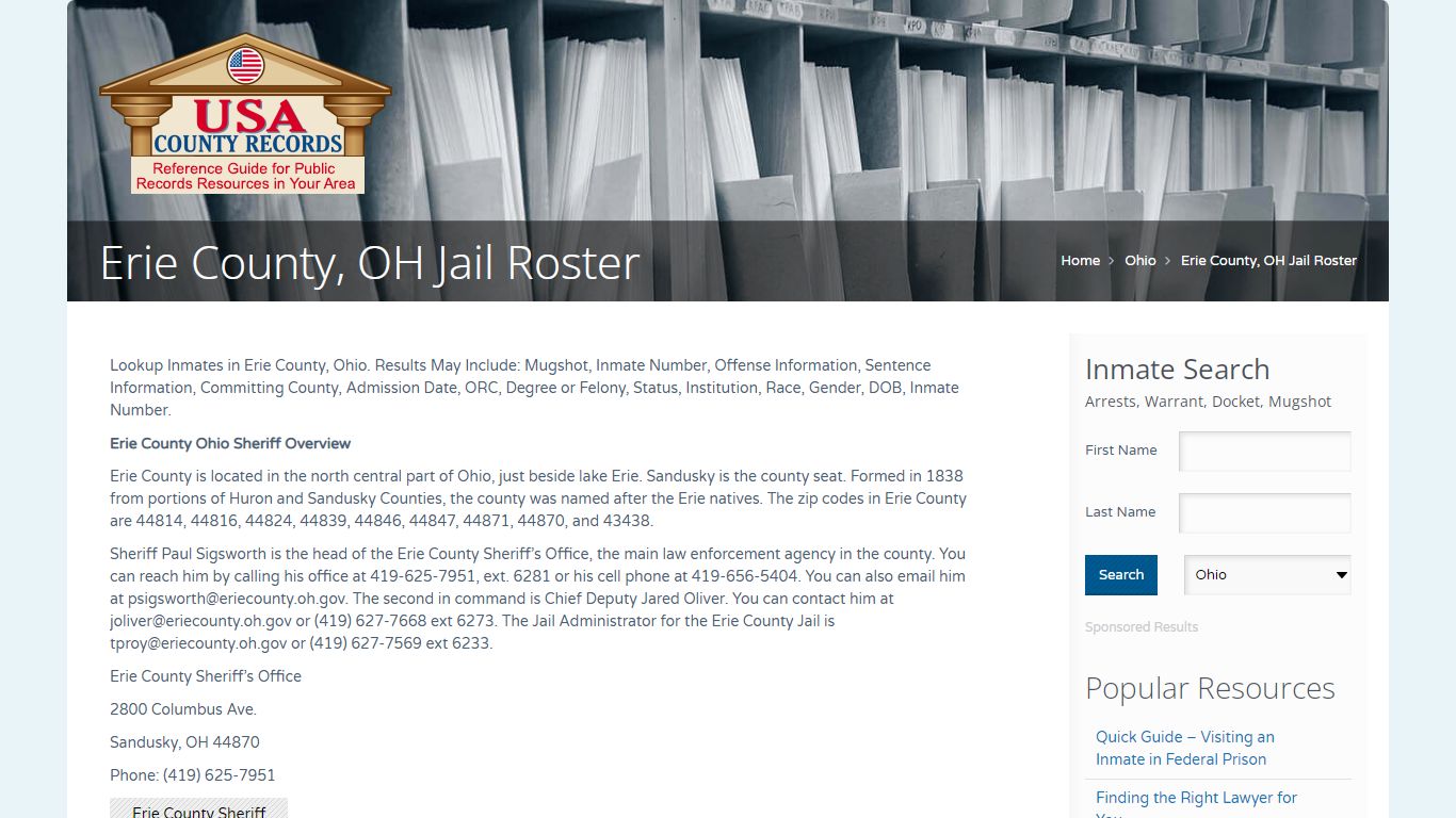Erie County, OH Jail Roster | Name Search